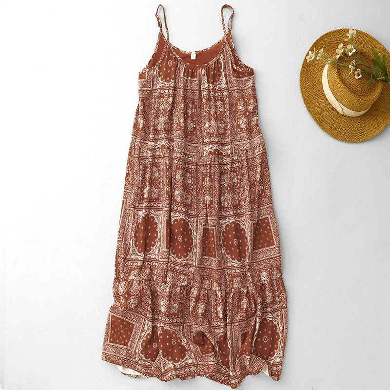 Новое платье в этническом стиле весна-лето 2025, отбеливающий праздничный стиль, свободная юбка на бретелях, бохо-ретро