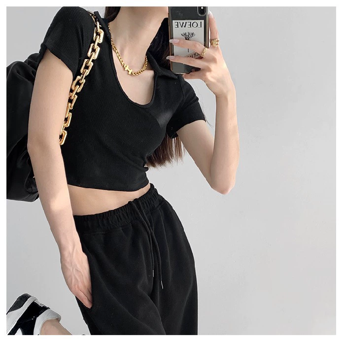 Короткая связанная cropped футболка, европейский стиль, Slim fit, короткий рукав