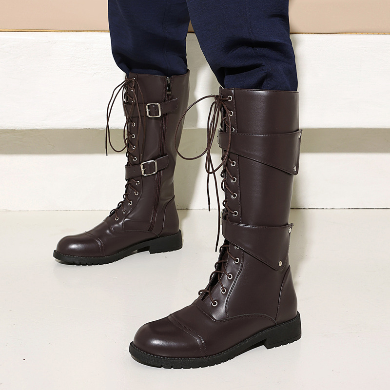New European and American Men's Leather Boots, Belt Buckle Lace-Up High Boots, Mid-Heeled Roman Boots, Motorcycle Boots, Boots, Foreign Trade Boots New European and American Men's Leather Boots, Belt Buckle Lace-Up High Boots, Mid-Heeled Roman Boots, Motorcycle Boots, Boots, Foreign Trade Boots