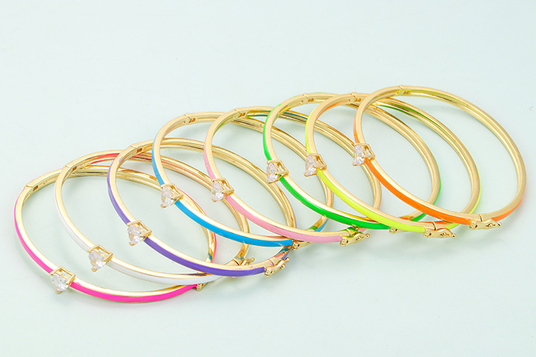 Simple Style Heart Shape Copper Bangle Plating Inlay Zircon Copper Bracelets