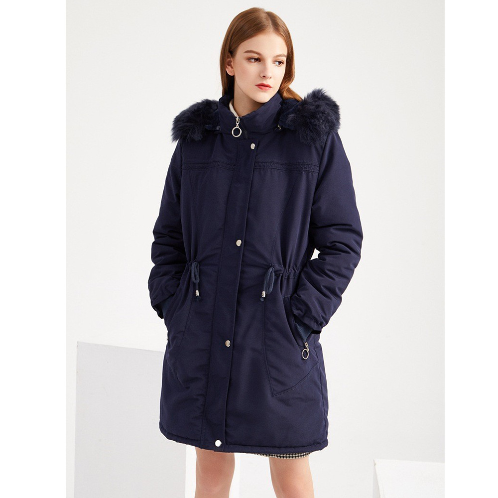 Chaqueta acolchada de lana de algodón para mujer de gama alta rusa de longitud media chaqueta de lana acolchada de algodón con capucha negra de talla grande abrigo de invierno cálido