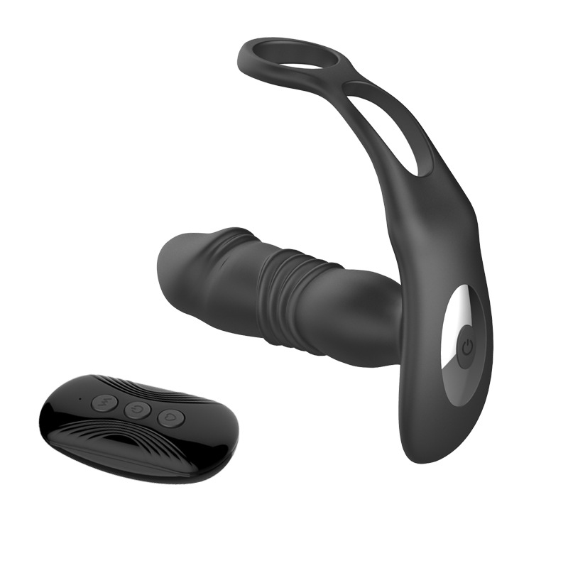 Retráctil de doble anillo de bloqueo de esencia de espalda corte masajeador de próstata 10-frecuencia de los hombres de control remoto inalámbrico vibrador productos del sexo