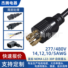 美标插头NEMA L22-30P工业插头线5芯锁扣式30A 480V 三相电源用线