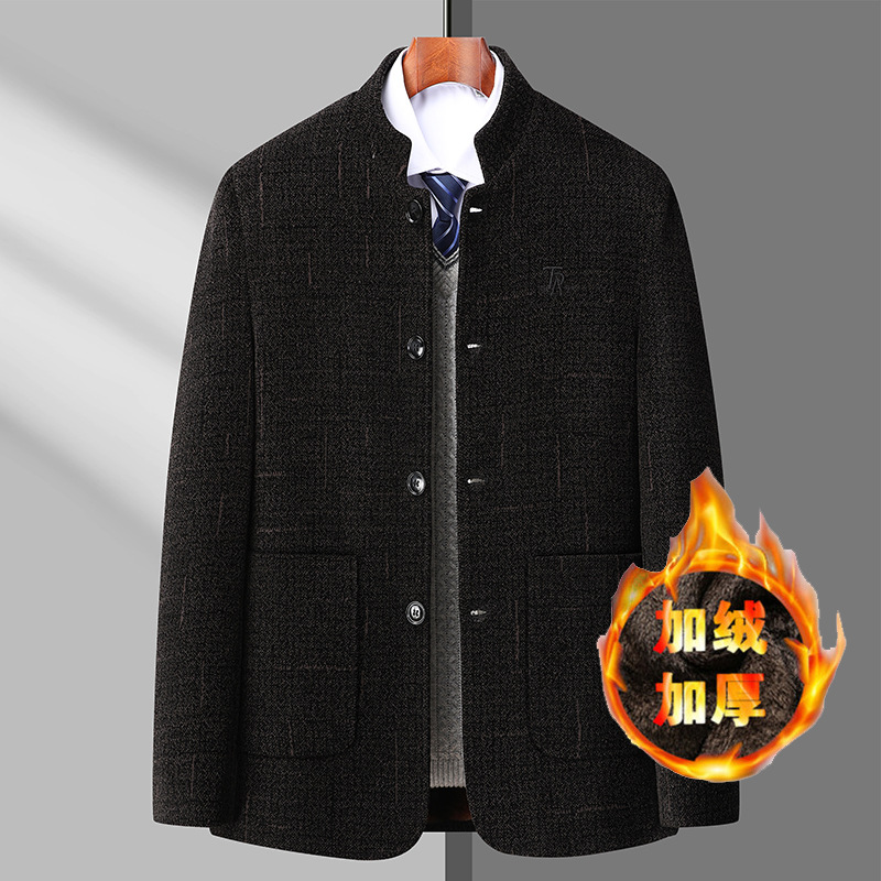 Venta al por mayor primavera y otoño hombres de mediana edad y ancianos ropa fina para papá chaqueta de chenilla casual con cuello alto chaqueta botones de negocios