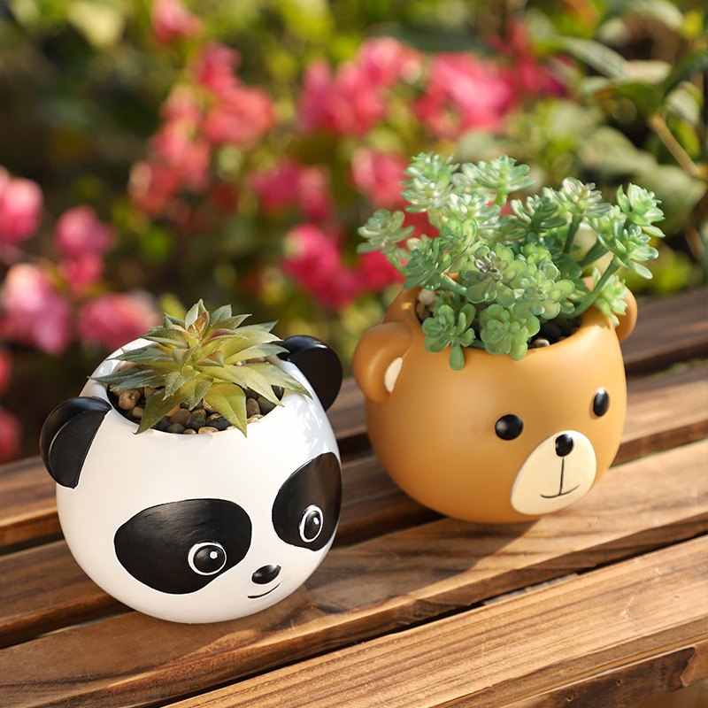 Animales de dibujos animados diversión creativa jardinería de resina recipiente de carne maceta hogar patio mini flor de búho