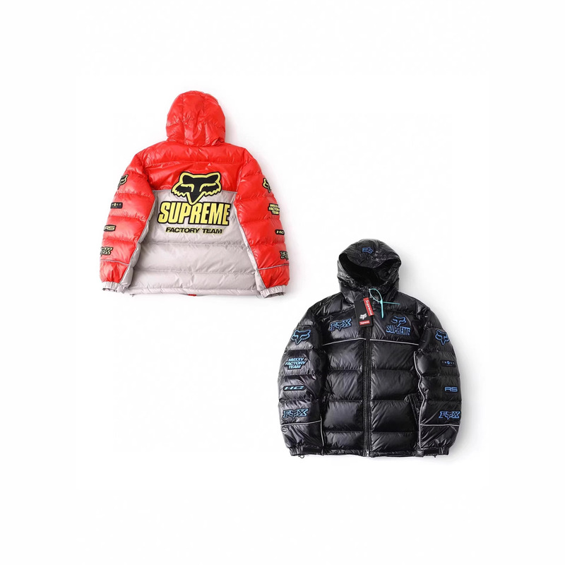 Sup Fo Rac Shiny down Puffer Jacket with Patch Logo and Glossy Hooded down Jacket