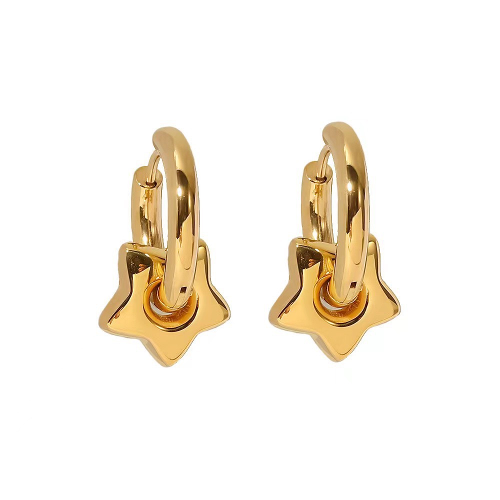 Unisex Gender 1 Pair Simple Style Star Heart Shape Polishing Titanium Steel Drop Earrings