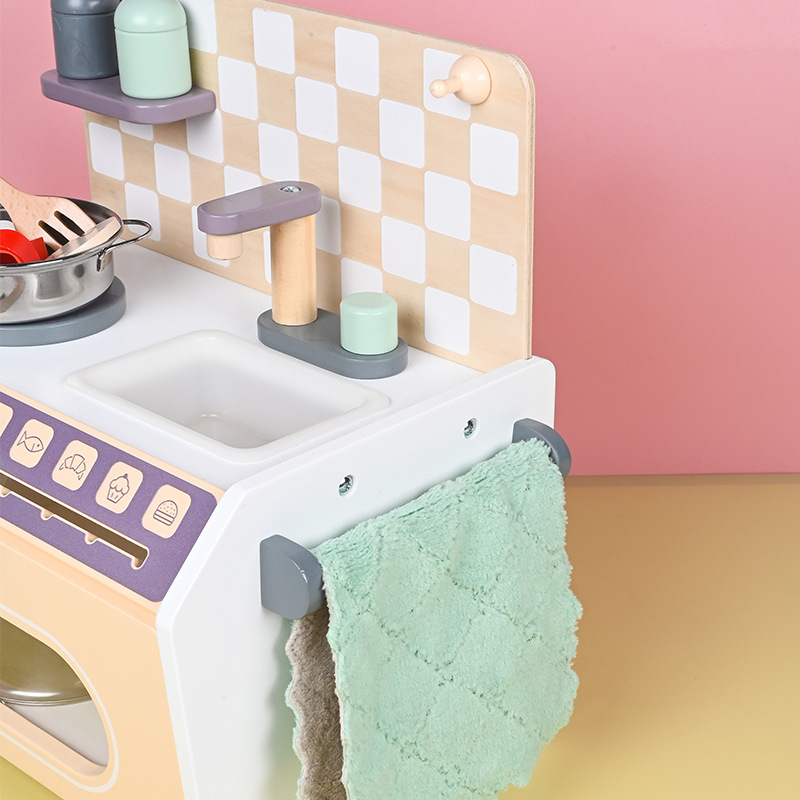 Casa de juegos Cocina pequeña para niños Cocina bebé Simulación de madera Condimento Olla Juego de estufa Juguete de simulación Niño