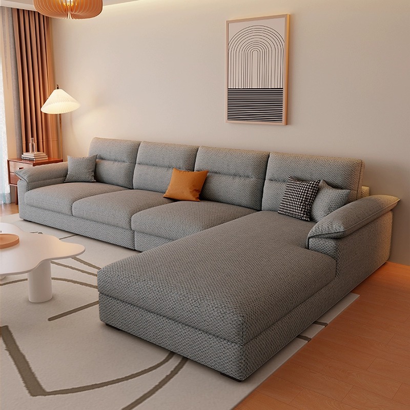Sofá de tela estilo nórdico para apartamentos pequeños, combinación de chaise longue de tela tecnológica de alta gama para casas de alquiler.