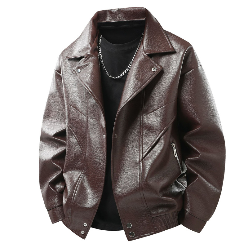 Designed Pu Leather Jacket for Men, Korean Style Trendy and Handsome Biker Jacket, Men's Lapel Top