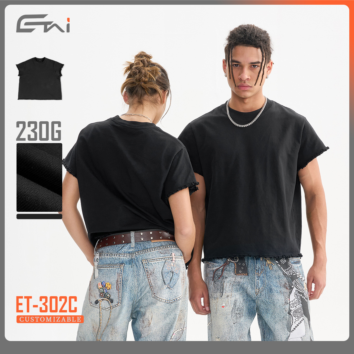 ETAI Hombre| Verano nuevo borde suelto algodón twill boxy camiseta corta ancha marca de moda masculina cuello redondo transfronterizo de color sólido manga corta