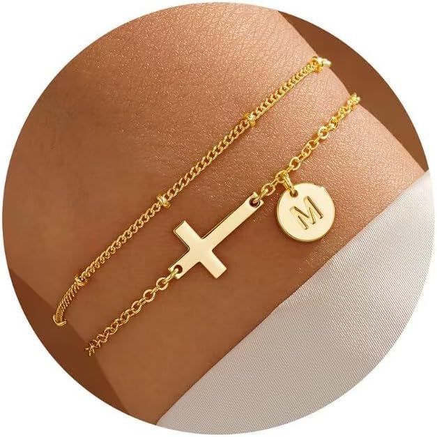 Amazon's New Round 26 Initial Letter Bracelet for Women, Fashionable and Personalized, Versatile Cross Layered Bracelet
