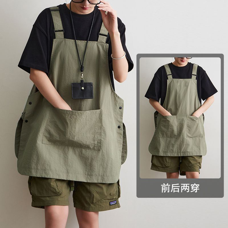일본과 한국 양면 조끼 앞치마 방수 밀크티 숍 케이터링 작업복 앞치마 스트랩 조절 가능한 남성 및 여성 작업복