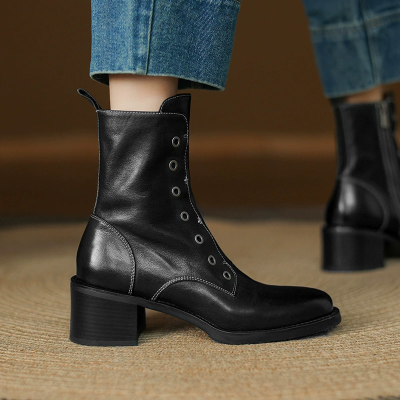 Martens, quality leather boots high heels with zipper