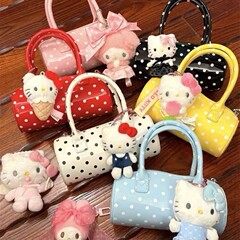 韓国のかわいい水玉模様のハンドバッグ 2025 新しい女の子ドーパミンハンドヘルドシリンダーバッグシングルショルダークロスボディバッグ