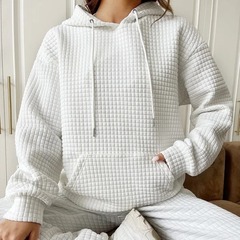 2025 ヨーロッパとアメリカのクロスボーダー婦人服秋と冬のアマゾンの新しいワッフルラウンドネック長袖スウェットシャツ無地スウェットシャツ女性用