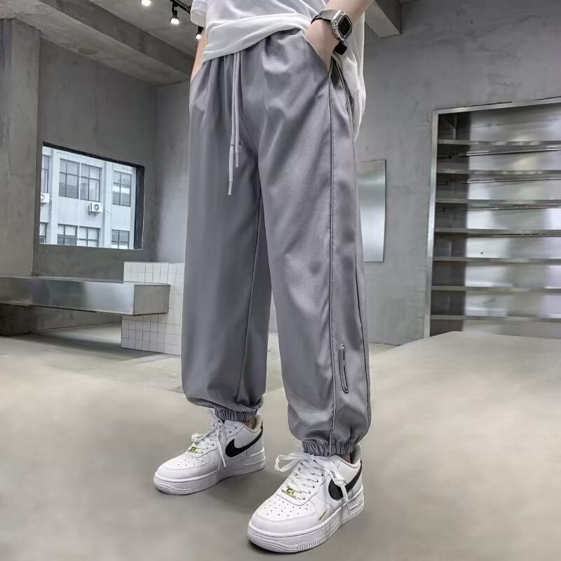 2024 Boys Pants Summer Thin Ice Silk Quick-drying Middle and Large Children's Sports Pants Children's Casual Pants Fashionable Anti-mosquito Pants