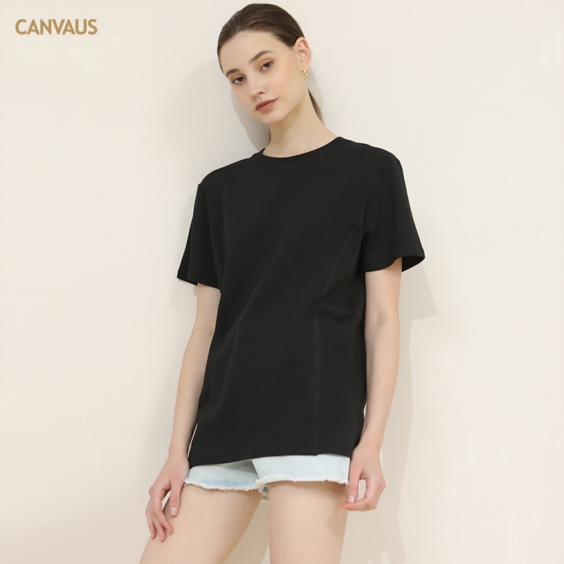 CANVAUS nueva camiseta de manga corta Camiseta de algodón para mujer suelta de verano versátil cuello redondo estilo Hong Kong