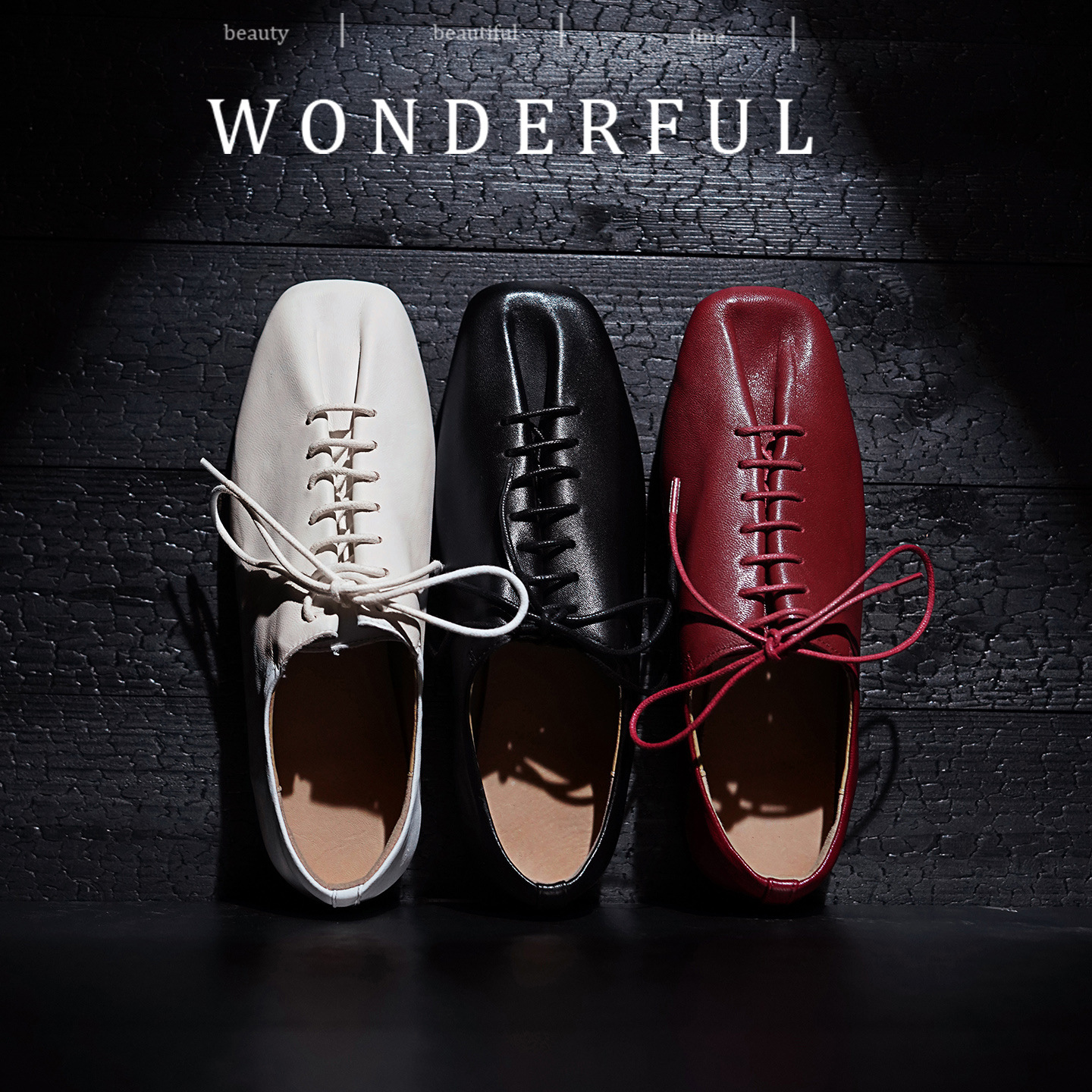 Autumn retro casual shoes with shoelaces square toe flat