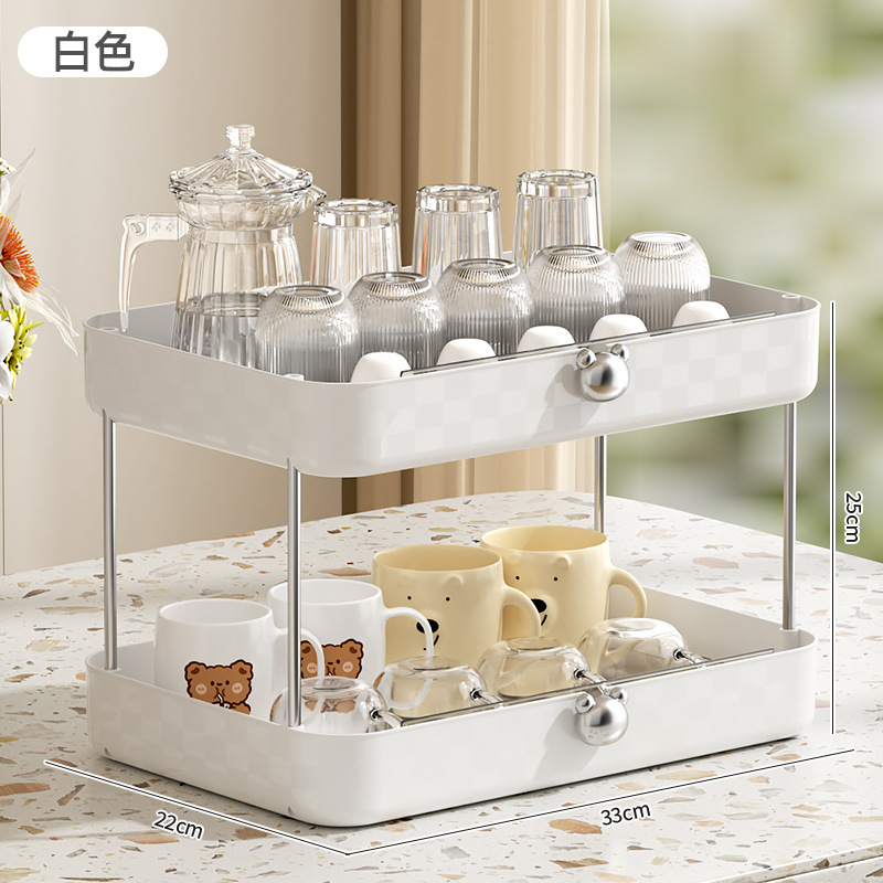 White two-layer [cup storage rack] drainable