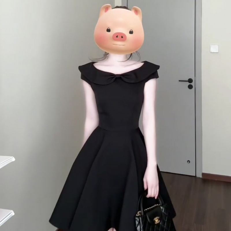 法式法式赫本风黑色连衣裙女夏新款感超好看a字蓬蓬小黑裙子|undefined