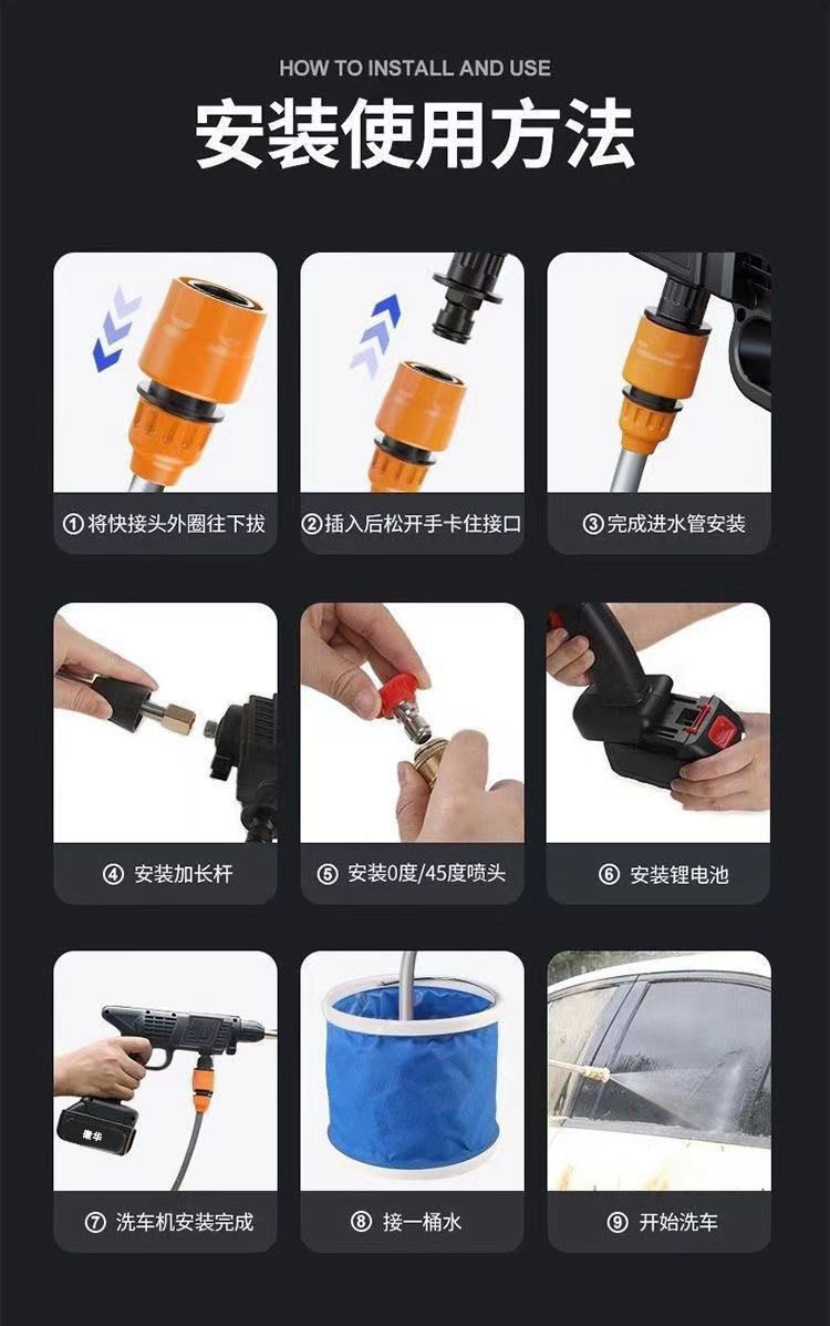 High-Pressure Water Gun Wireless Car Washing Machine for Home and Car Use Lithium Battery Booster Electric Water Gun Floor Scrubber Special Water Spray Gun for Car Washing