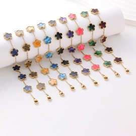 跨境爆款不锈钢五叶花手链五花炫彩潮流百搭18K金饰品厂家批发