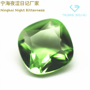 Wholesale wholesale fat square apple green glass bare stone artificial pointed bottom fat square pillow shaped apple green glass ring