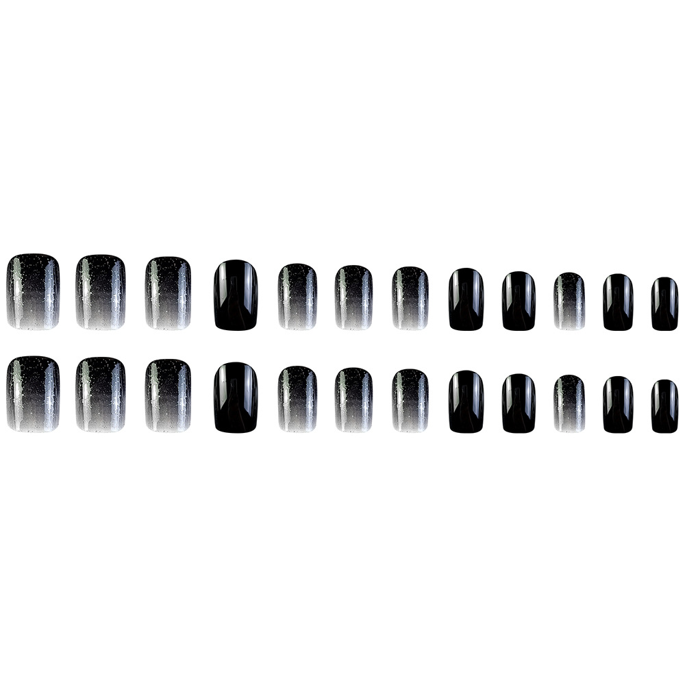 24 piezas de uñas de desgaste simples y de moda, degradado, brillo negro, temperamento, uñas de uñas, parches de uñas de venta caliente transfronterizos