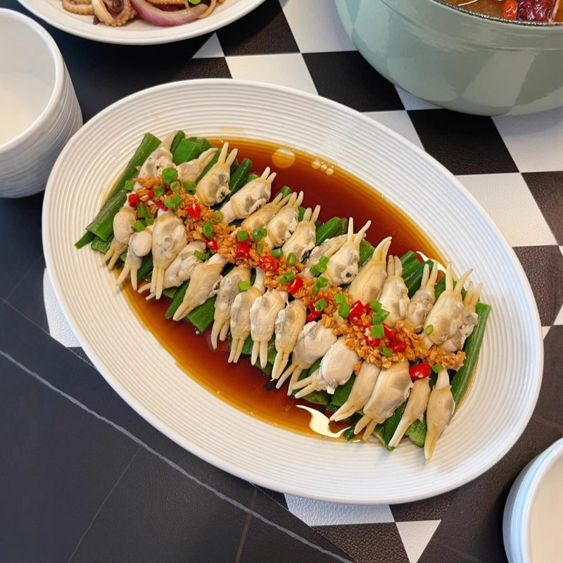 Pure White Ceramic Steamed Fish Plate, Household Special Soup Plate, Vegetable Plate, Oval Plate, Simple Stripesd High-End Hotel Tableware