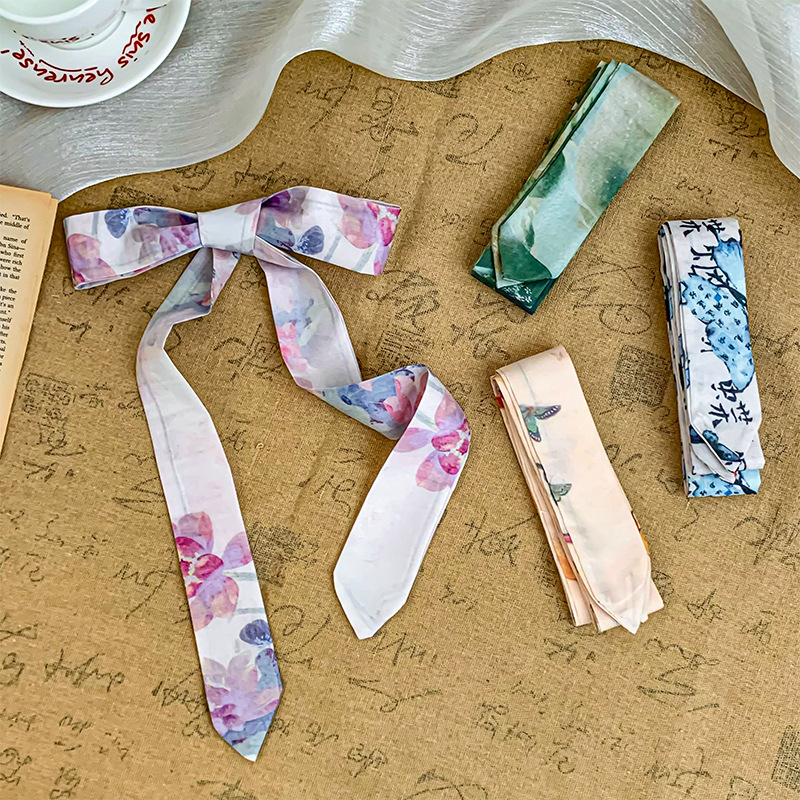 Pañuelo de seda de tira larga, sentido avanzado, nuevo cinturón de bufanda decorativa multifuncional, cinturón para el cabello de estilo nacional, pañuelo en la cabeza, bolso para atar el cabello, serpentina