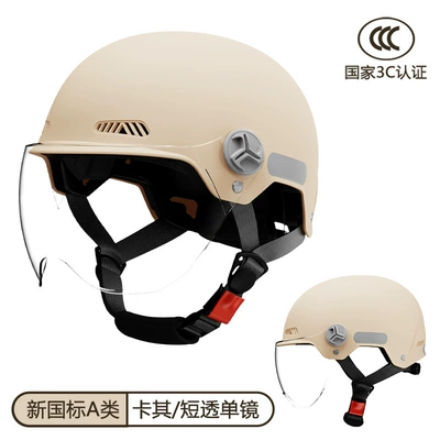 Factory New National Standard 3C Certified Electric Vehicle Helmet for Men and Women, Summer Sun Protection Motorcycle Helmet, Universal for All Seasons (Motosiklet kaskı (dəbilqə)) - new-national-standard-khaki-short-transparent-category-a