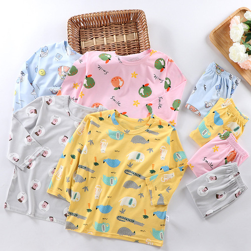 Korean version of home clothes, long-sleeved pajamas, ice-sense summer Iceland suit, thin cotton air-conditioning clothes, new style for middle-aged and older boys and girls