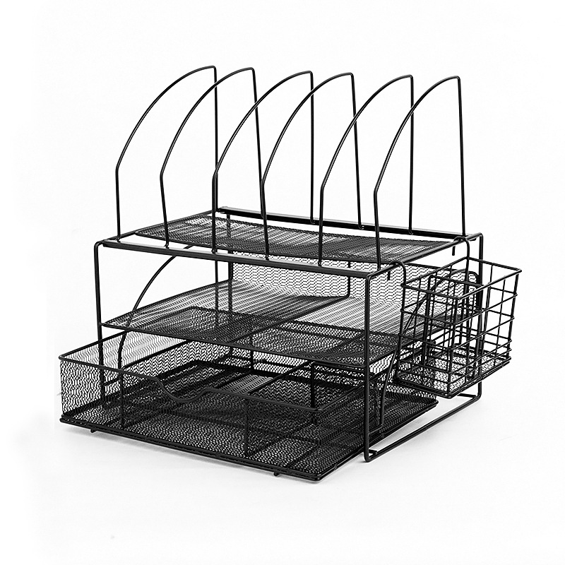Estante de archivos de escritorio, estante de archivos de metal de malla de hierro, estante de archivos de papelería de almacenamiento multicapa para suministros de oficina image 6