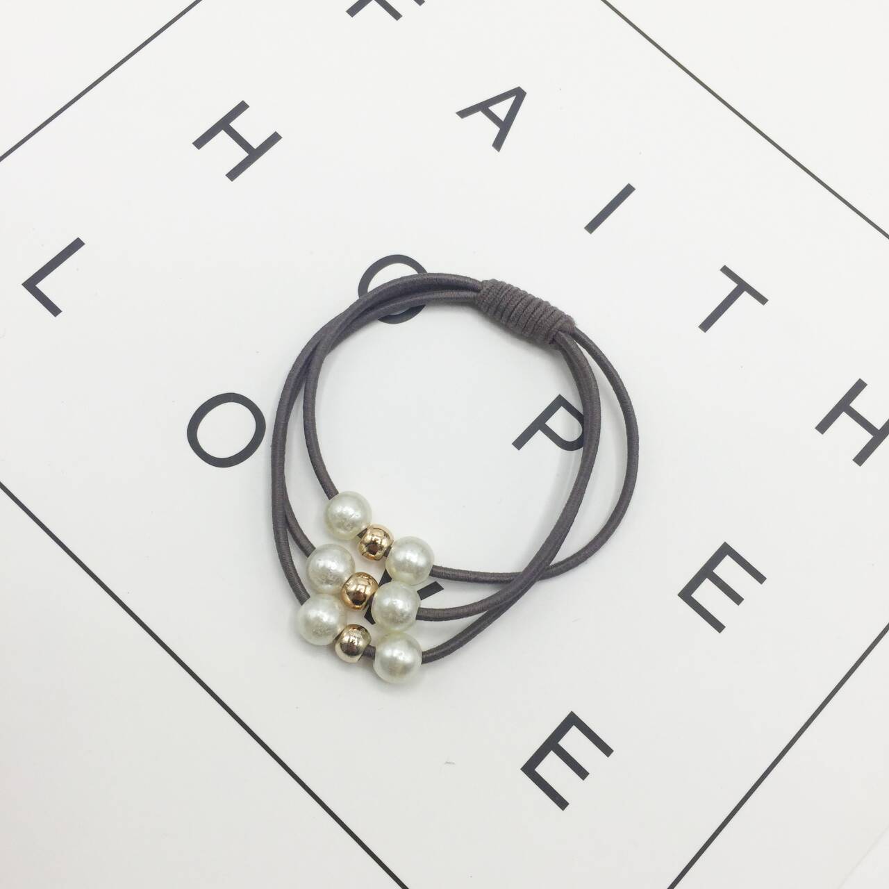 Estilo coreano nueve cuentas de Alta cubierta de cuero elástica simple perla con cuentas de tres en uno cuerda de pelo de las mujeres frescas banda de lazo de pelo banda de goma