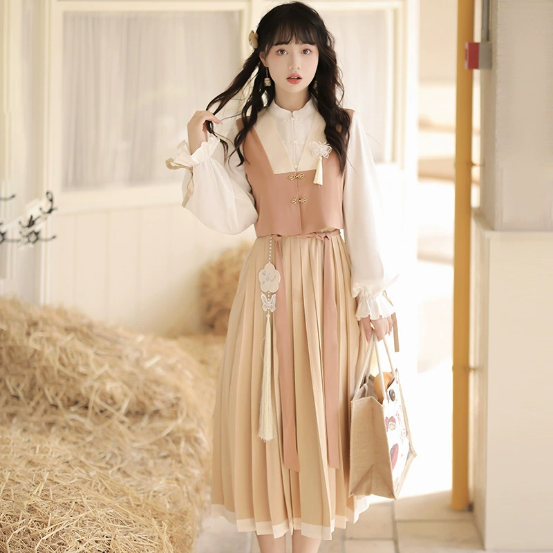 Оригинальный дизайн язык бабочки в китайском стиле ретро ежедневное улучшение китайского элемента жилет платье из двух частей 8348