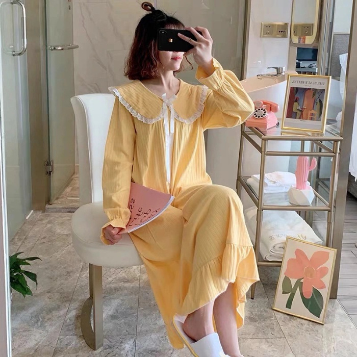 Pijama de mangas largas para mujeres sobre las rodillas pijama de viento primavera y otoño de hadas corte muñeca cuello princesa viento conjunto de verano