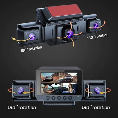 3.0inch Wifi Camera with 4 Lenses, 4 Simultaneous Recording and Display, 1080P Wifi Hidden High-Definition Dash Cam