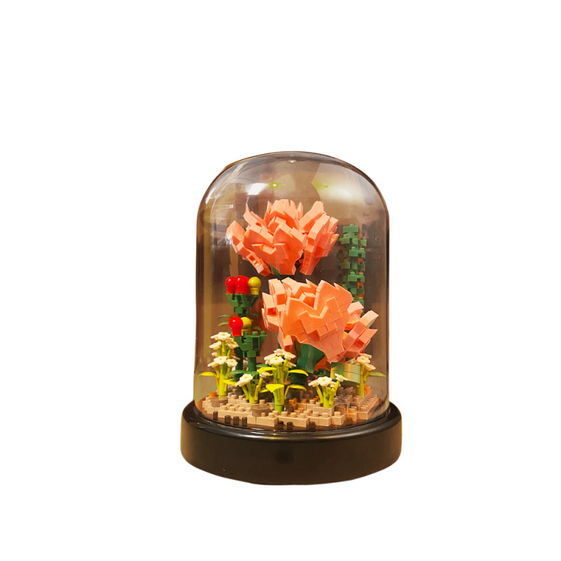 宇投永生积木花束玫瑰花朵手工玩具植物盆栽摆件送女孩感|undefined