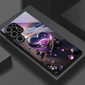 水晶爱心适用三星A55.5G玻璃壳GalaxyS25ultra跨境S22+手机保护套