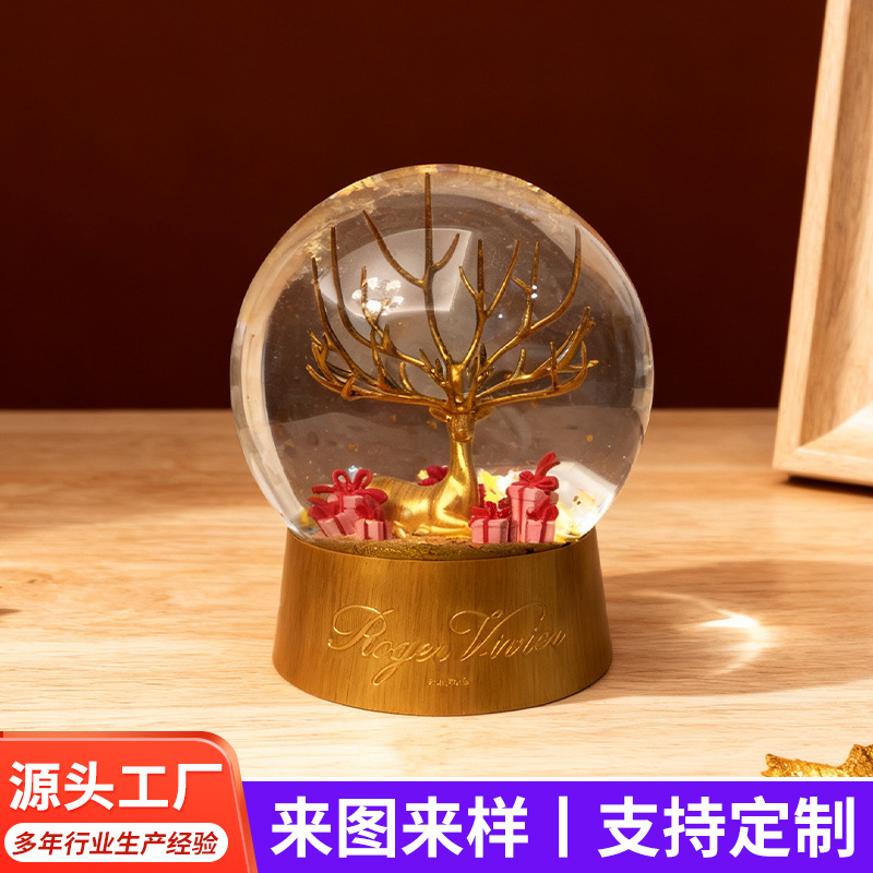 厂家供应高端金色麋鹿水晶球家居装饰摆件水晶球节日装饰摆件