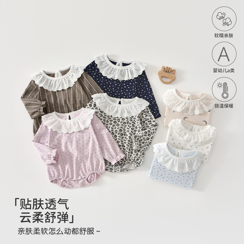 Baby Romper Spring Long-Sleeve Floral Ruffle Collar Triangle Jumpsuit Cute Girl Baby One-Piece Crawling Outfit Baby Romper Spring Long-Sleeve Floral Ruffle Collar Triangle Jumpsuit Cute Girl Baby One-Piece Crawling Outfit