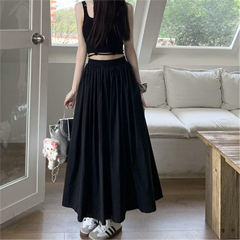 Plus Size Elastic Waist Draped Skirt for Women 2025 Summer Slimming Look Pear-Shaped Figure High Waist Loose Mid-Length Umbrella Skirt