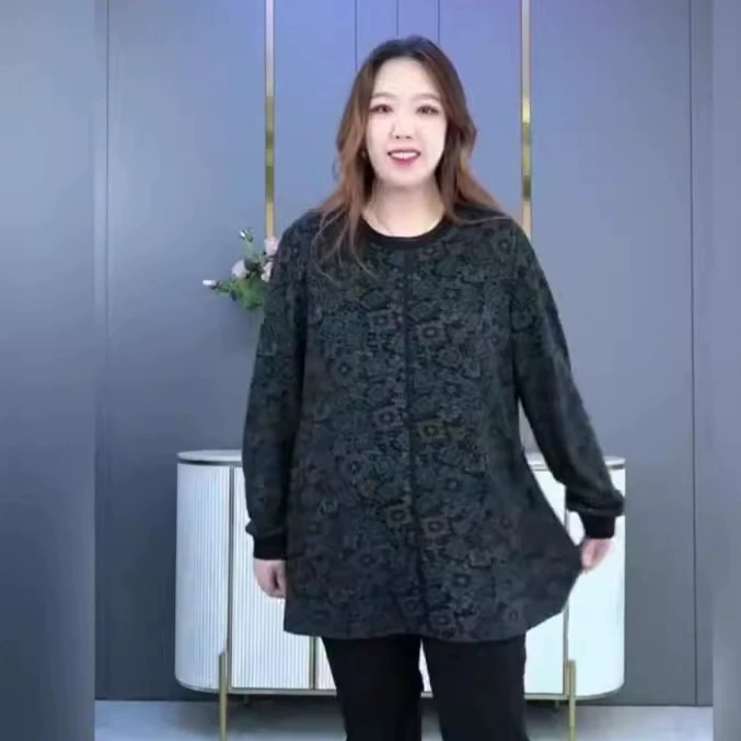 Demi-season shiffon long-sleeve, shirt for mother, plus size, fitted, oversize