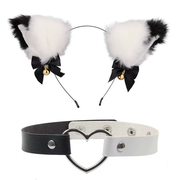 White Battle Black Cat Ear+Love Black and White Color Color Circle Circle