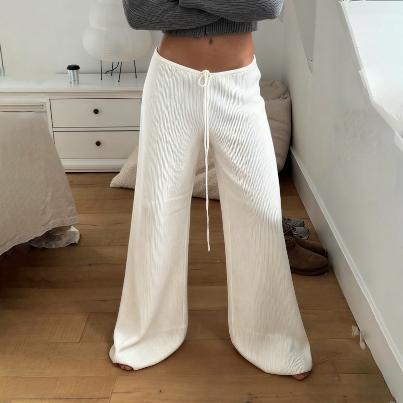 European and American Casual Comfortable Style Ribbed Drapey Tie-Waist Autumn and Winter Knit Wide-Leg Pants New Slim-Fit Long Pants European and American Casual Comfortable Style Ribbed Drapey Tie-Waist Autumn and Winter Knit Wide-Leg Pants New Slim-Fit Long Pants