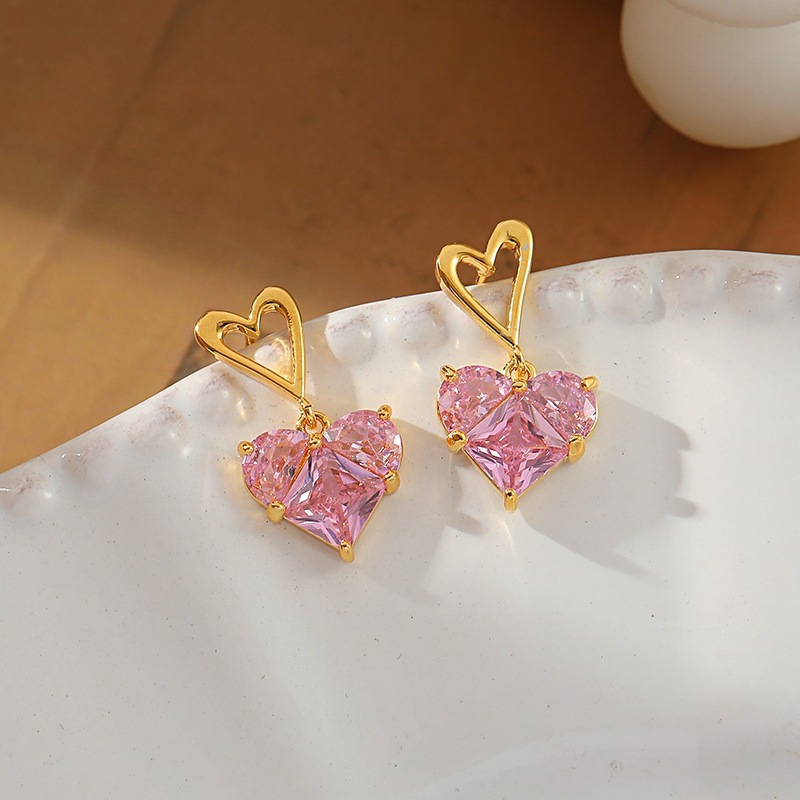 1 Pair Fashion Heart Shape Alloy Plating Artificial Crystal Women's Drop Earrings display picture 4