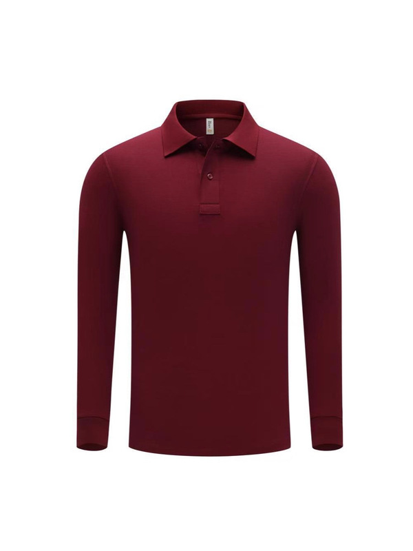 跨境秋冬纯色带领马球t恤shirt翻领男士polo衫长袖工作服刺绣批发|undefined