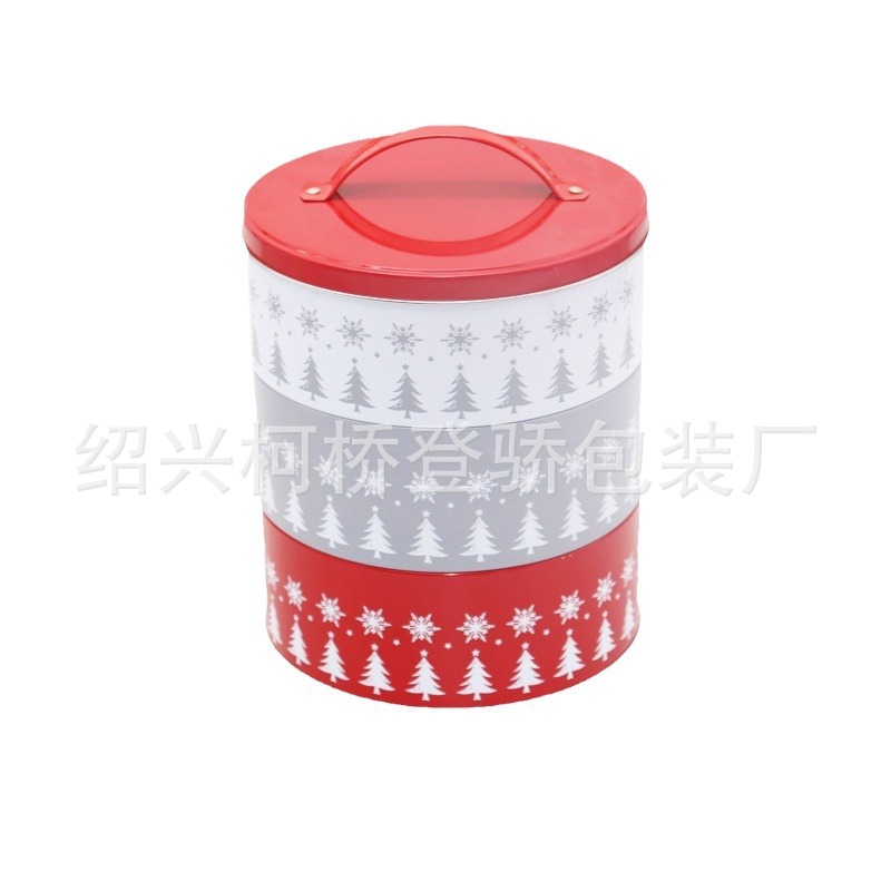 年货礼品包装马口铁罐 圆柱形手挽铁盒 圣诞礼物饼干咖啡金属铁盒