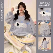 莉香兒秋冬季睡衣女法蘭絨甜美卡通可愛休閑長袖套頭家居服套裝